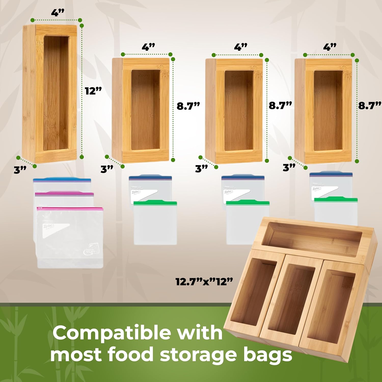 Bamboo Storage Bag Organiser for Kitchen Drawers