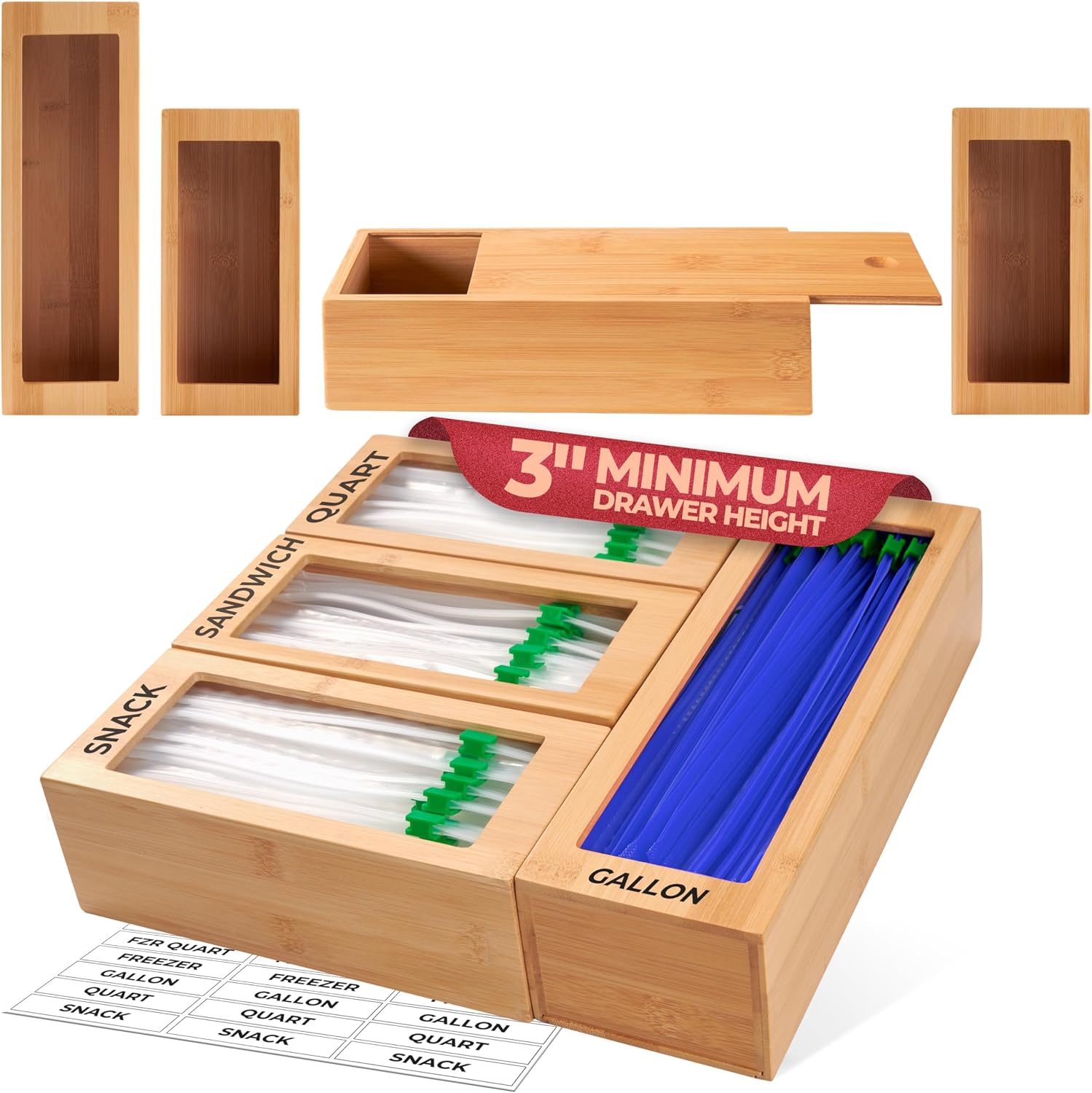 Bamboo Storage Bag Organiser for Kitchen Drawers