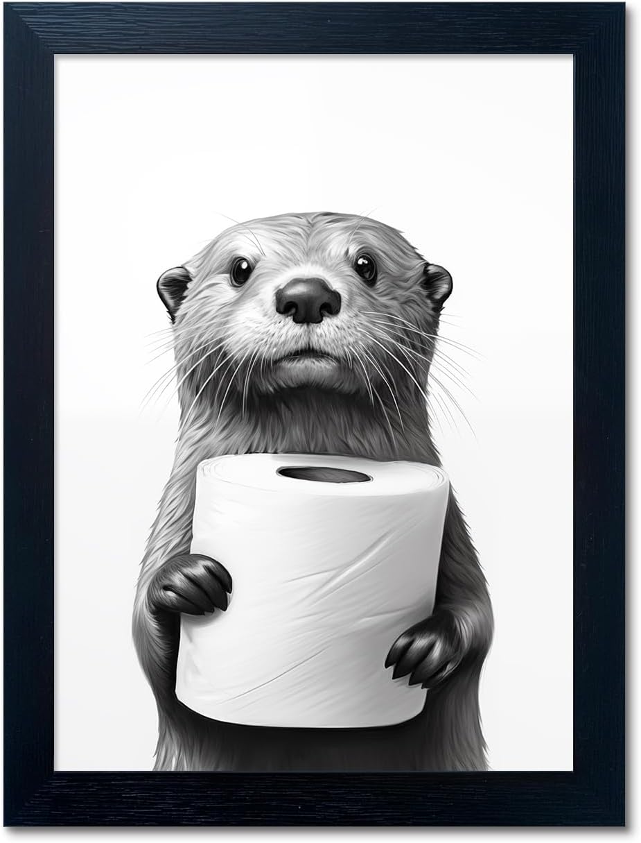Framed Black and White Bathroom Wall Art Print