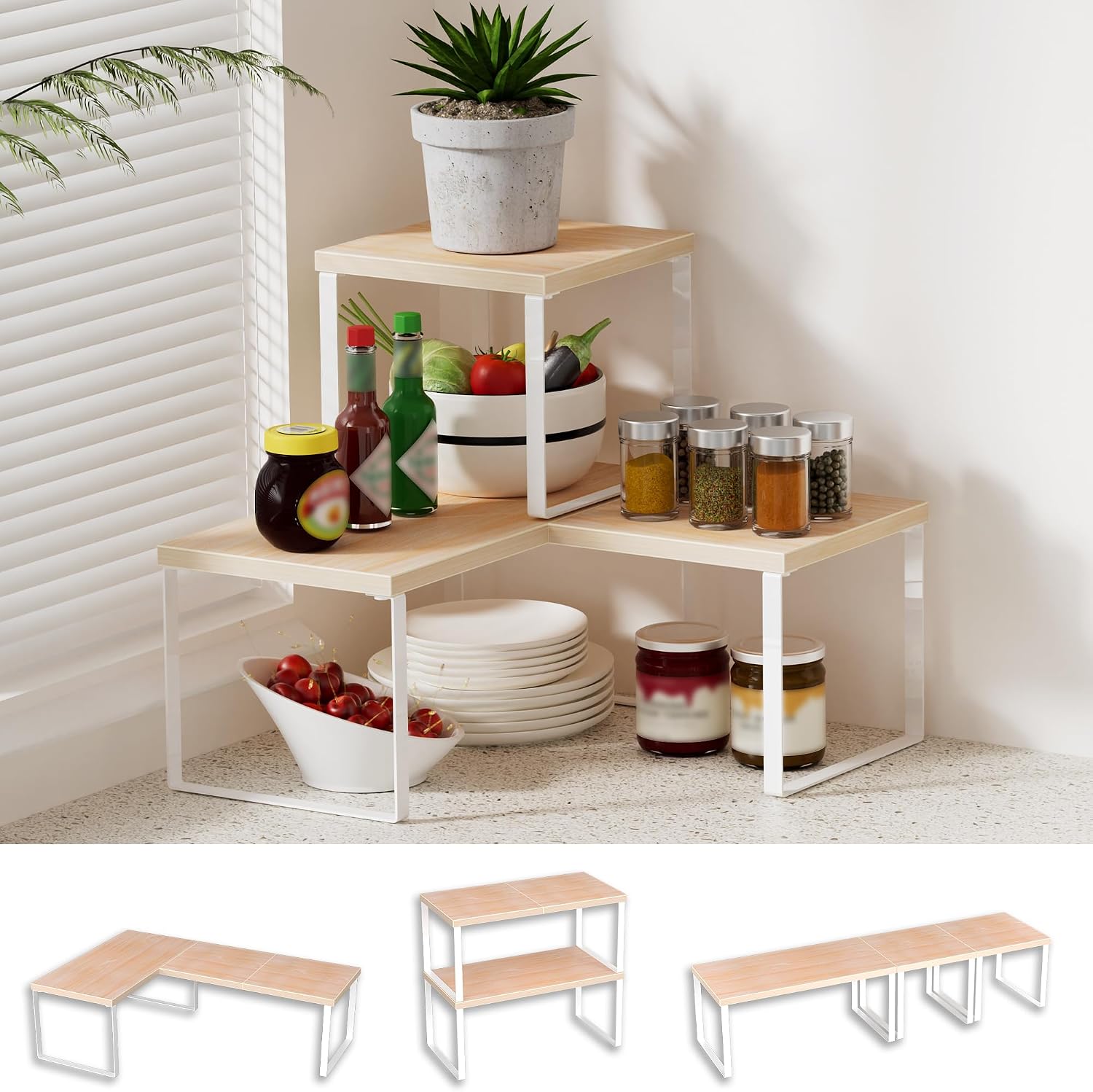 Adjustable Stackable Countertop Shelf for Kitchen Storage
