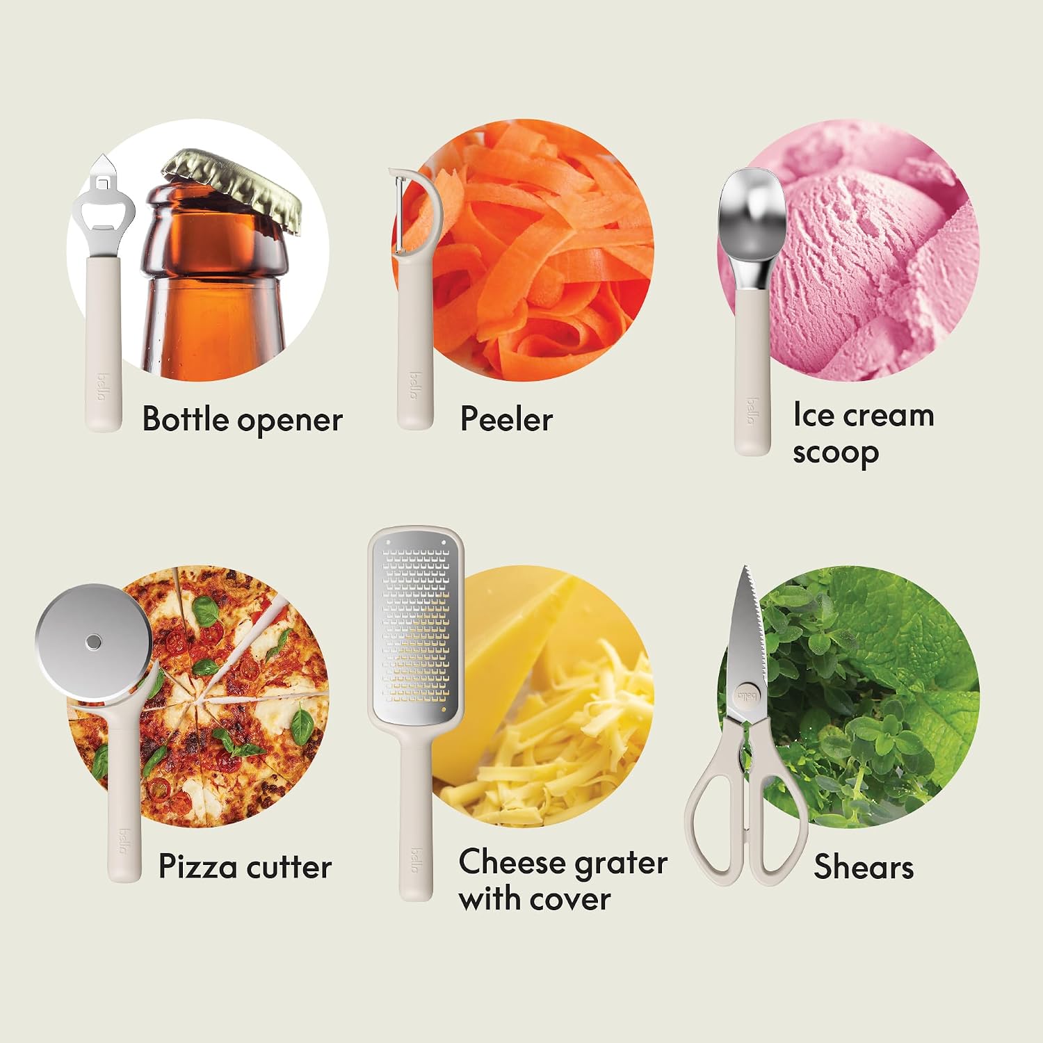 Silicone Kitchen Gadget Set, 7 Pieces, Oat Colour