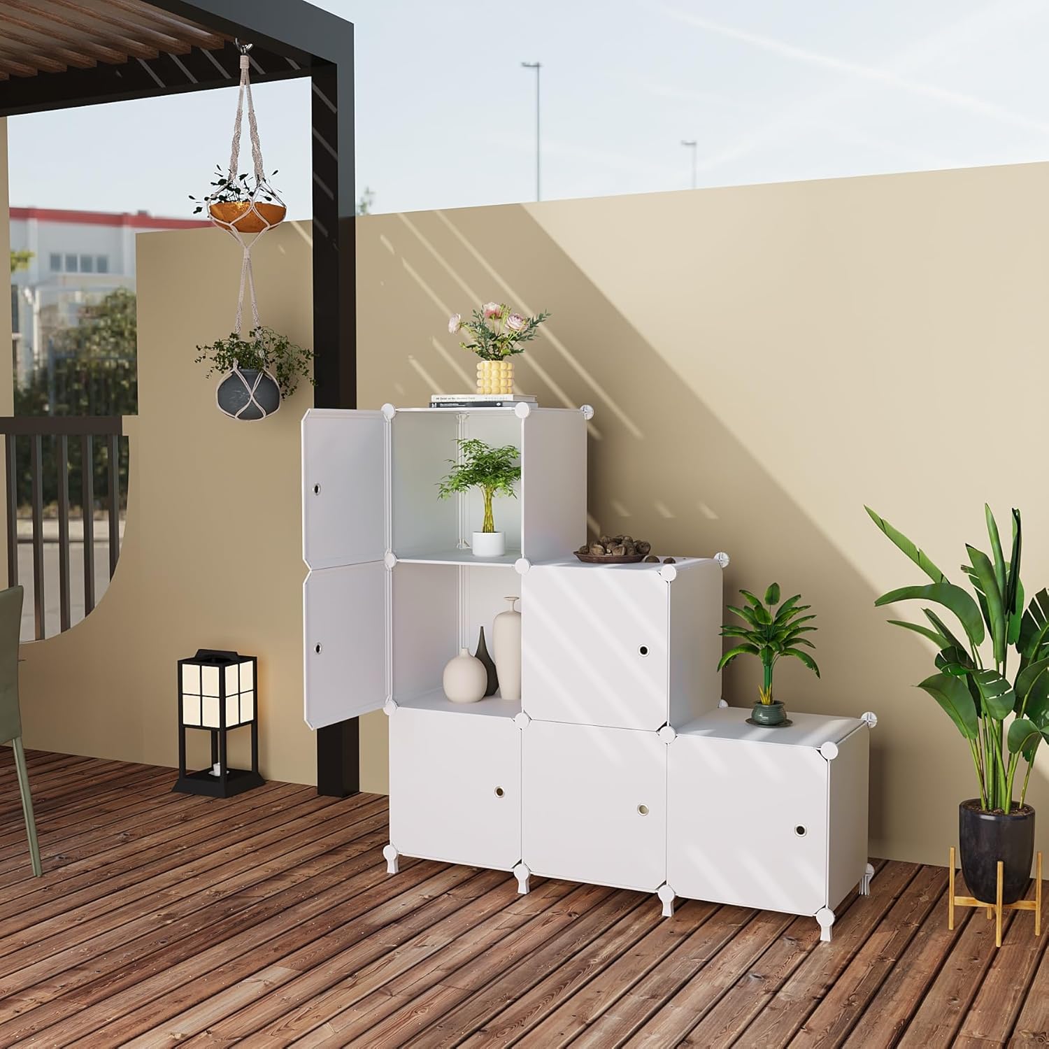 Six-Cube Stackable Storage Organiser with Doors, White