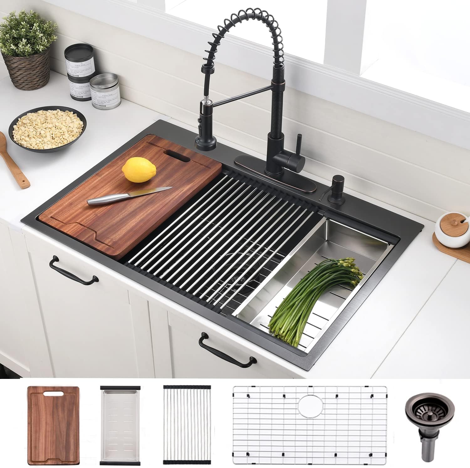 Top-Mount Stainless Steel Kitchen Sink, 33 x 22 inch, Single Bowl